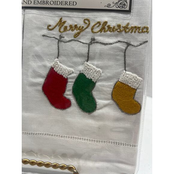 Hand Embroidered Christmas Linen Guest Towels - Picture 3 of 5
